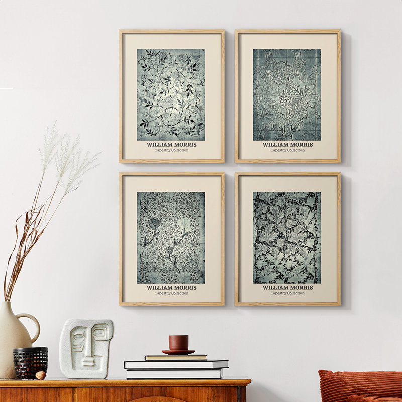 «William Morris IV», ensemble de 4 reproductions encadrées, Naturel, H 14 po x l 44 po
