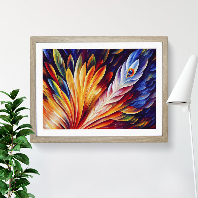 Bird Feather - Single Picture Frame Painting, 46cm H x 64cm W x 2cm D, Oak Framed