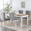 Chaise de salle à manger luxueuse en lin gris avec cadre et rivets décoratifs, Sw6801gy, 2 garnitures cloutées et pieds en bois massif - Qualité-89774737