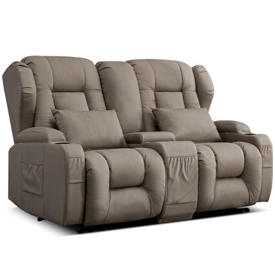 Loveseat Recliner with Storage Center Console, Manual Double Reclining Sofa with Pockets, Cup Holders, Pillows