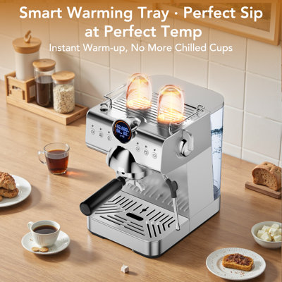 Machine à café professionnelle Cowsar pour café chaud et glacé, pompe 20 bars, groupe d'infusion 58 mm, idéale pour espresso, café infusé à froid, latte et americano, couleur argent.