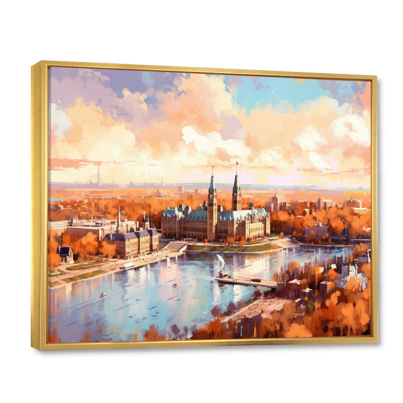 «Sunny On Ottawa River» sur toile, H 16 po x l 32 po, Cadre flottant doré