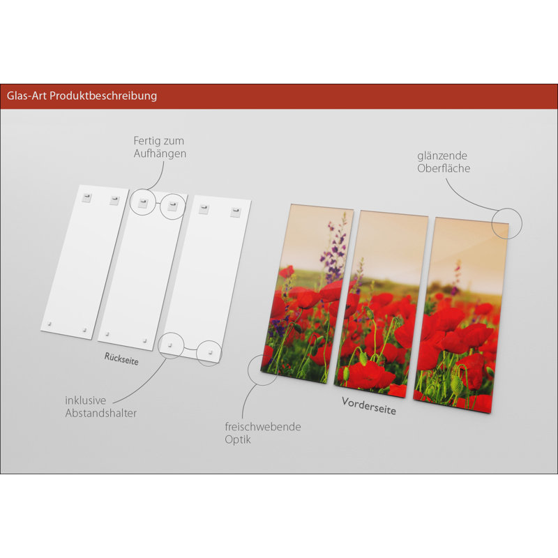 3 Piece No Frame Painting on Glass