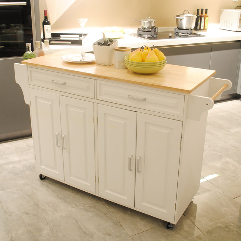 Kitchen Island Cart With Lockable Wheels - Secure And Mobile Trolley Construction Towel Rack Convenient