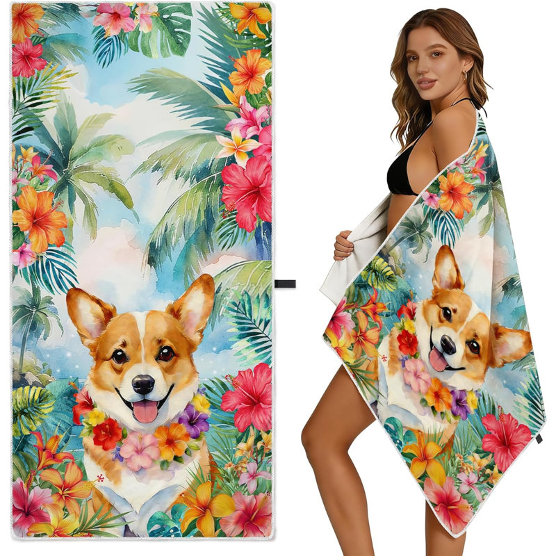 Tropical Floral Dog Beach Towels Luxury Microfiber Travel Towel for Beach Trips Pool Days Outdoor Activities 35" x 70"