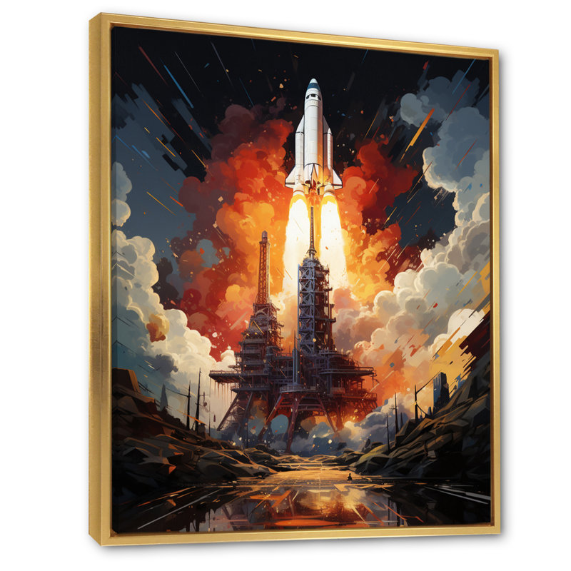 Rocketship Cosmic Ascent I - impressions d'art mural Rocketship, H 44 po x l 34 po x P 1,5 po, Cadre flottant doré