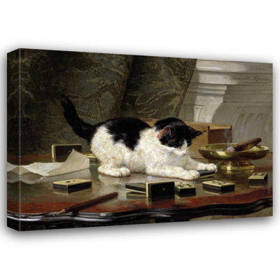 "The Cat at Play" by  Henriëtte Ronner-Knip - Gallery Wrap Canvas Wall Art