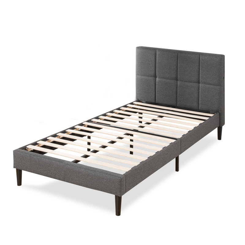 Upholstered Platform Bed, King, Gray