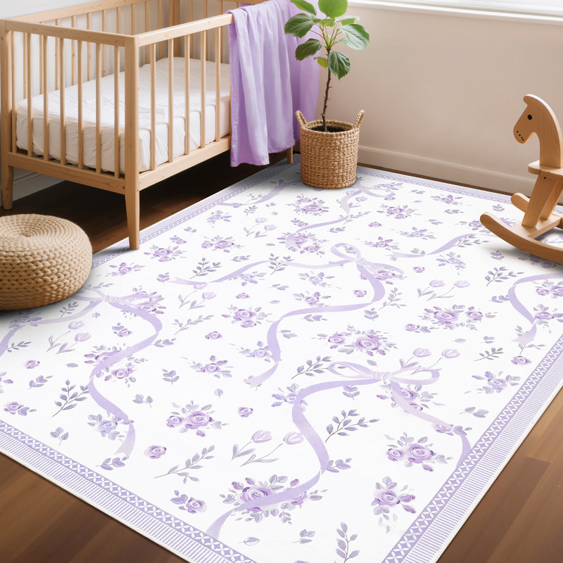 Tapis décoratif lavable, Mauve / Blanc, Rectangle 3' x 5'
