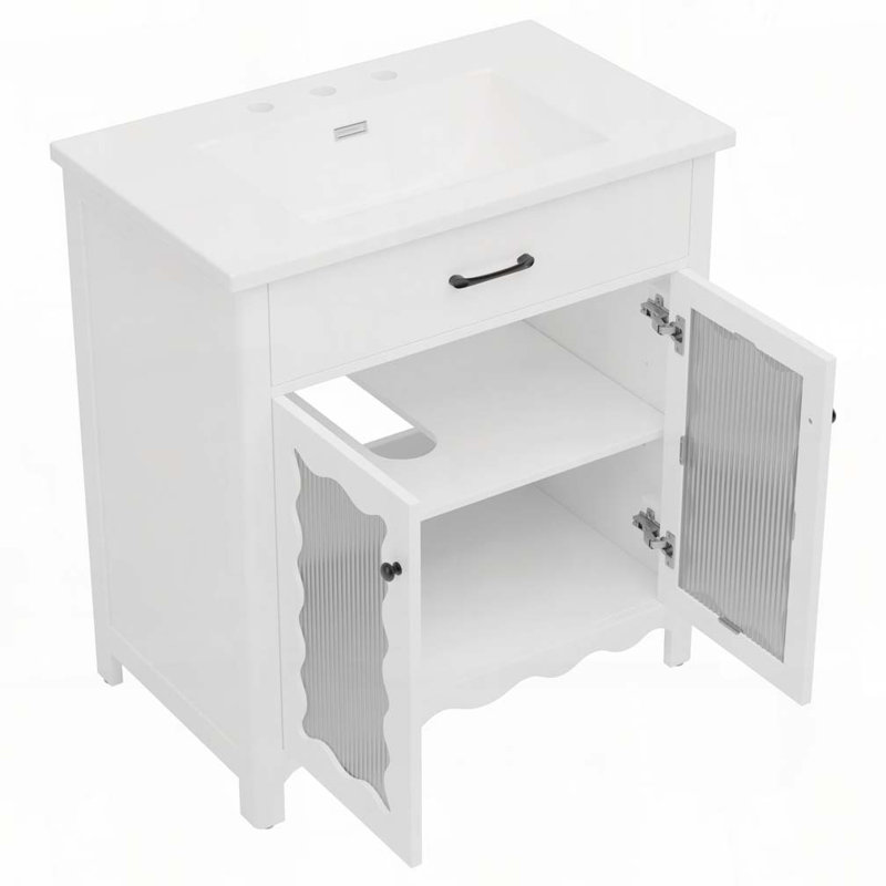 Meuble-lavabo 31 po avec verre trempé, Blanc