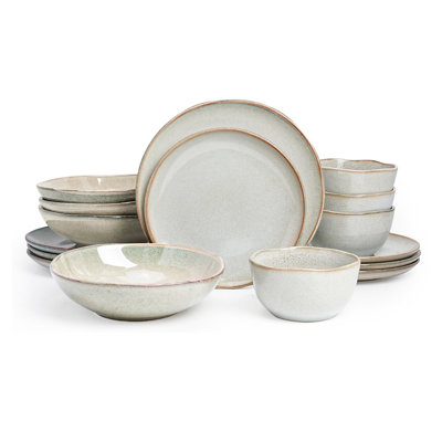 HomeVSS Highland Organic Shape Stoneware 16-Piece Dinnerware Set, Service for 4