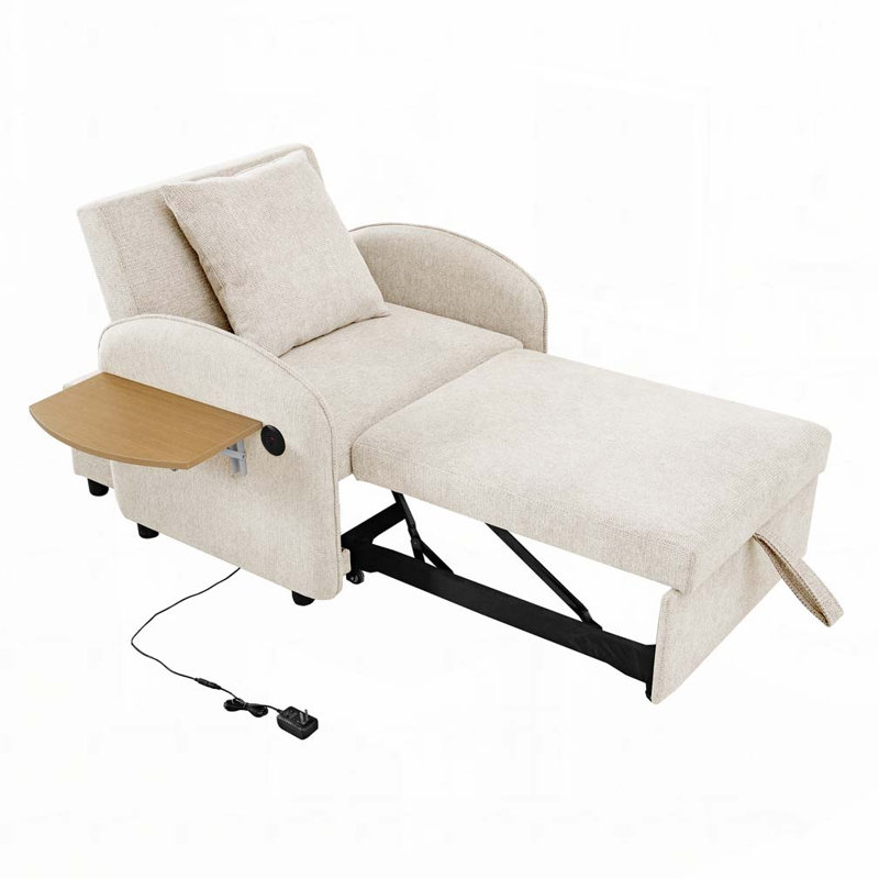 Canapé-lit convertible avec ports USB, Tissu beige
