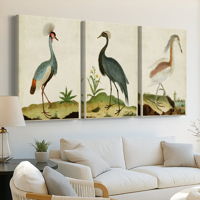 Heron Portrait I - Toile tendue avec châssis sur mesure - 3 pièces, H 36 po x l 72 po