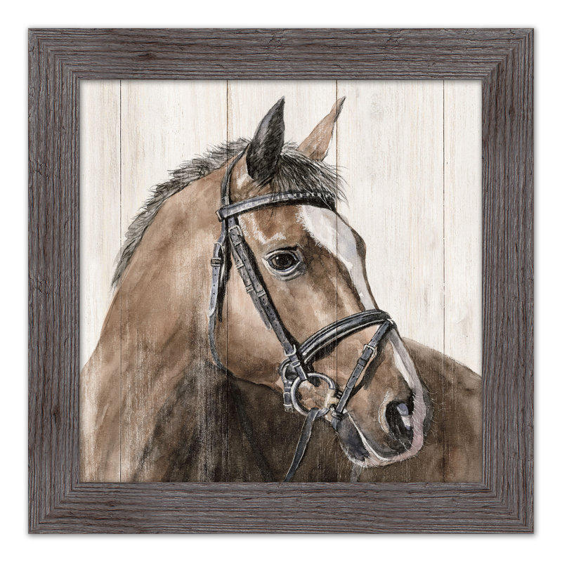 Cheval avec bride, reproduction encadrée, H 16 po x l 16 po x P 0,75 po