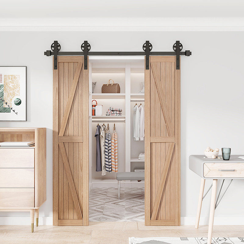Black Double Bypass Sliding Barn Door Hardware Kit