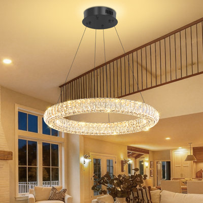 Luminaire suspendu rond en cristal à intensité variable 24 "à intensité variable