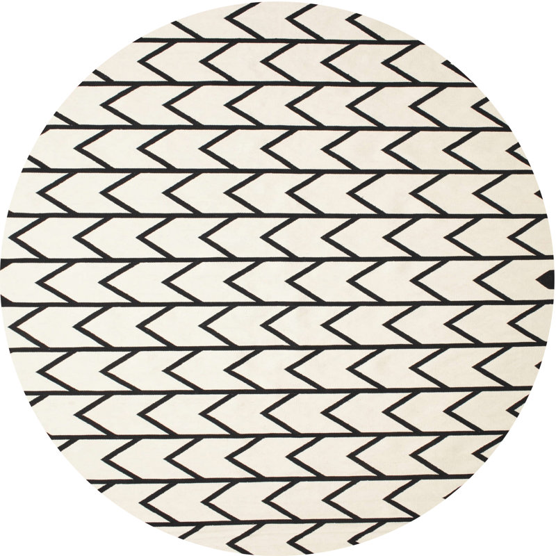 Tapis contemporain blanc / noir, Rond 8 pi