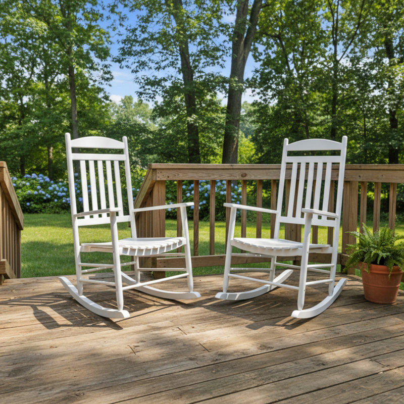 Chaise berçante d'extérieur en peuplier Aleyssa, Blanc