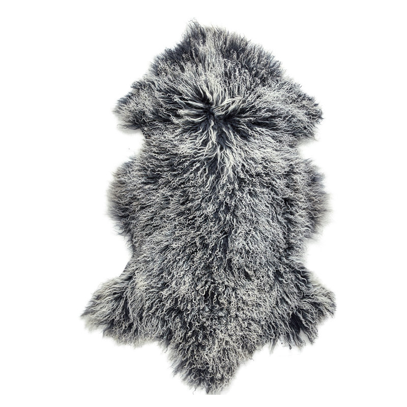 MONGOLIAN LAMB Sheepskin Throw Blanket, Black