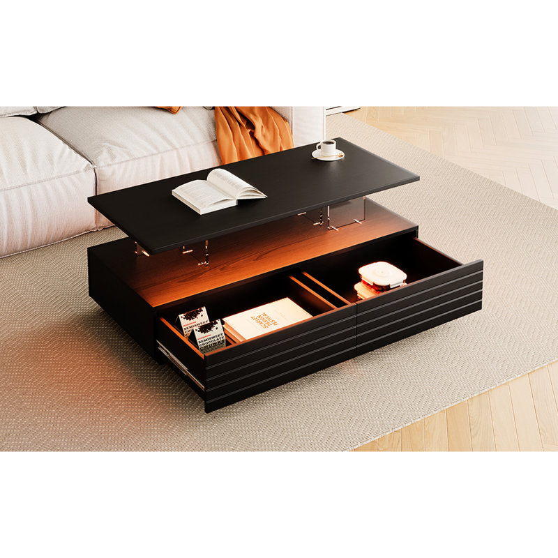 Table basse moderne à 2 lumières spacieuses et pratiques rectangulaires noires à DEL modernes - Polyvalent et chic, Black