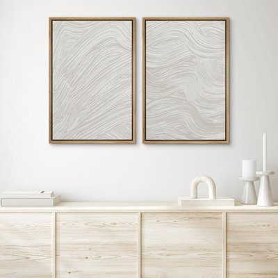 «Grey Stroke Waves», décor neutre minimaliste abstrait, reproduction d'art encadrée 2 pièces - sans texture