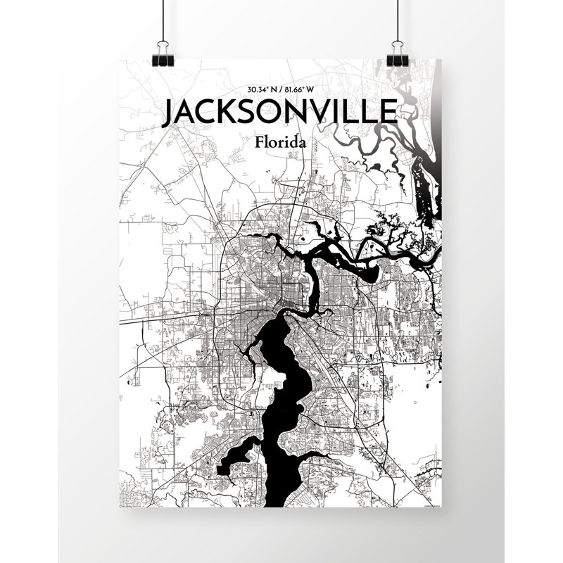 Jacksonville City Map - No Frame Print, 60.2 cm H x 27.9 cm W