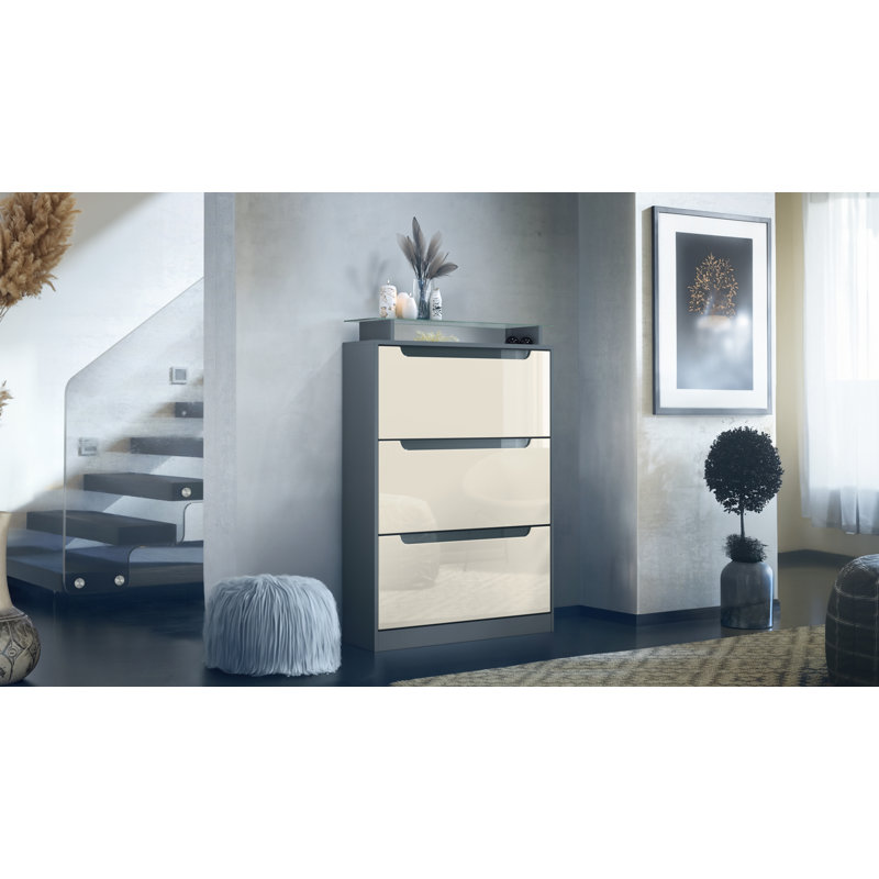 24 Pair Shoe Storage Cabinet, Anthracite and cream
