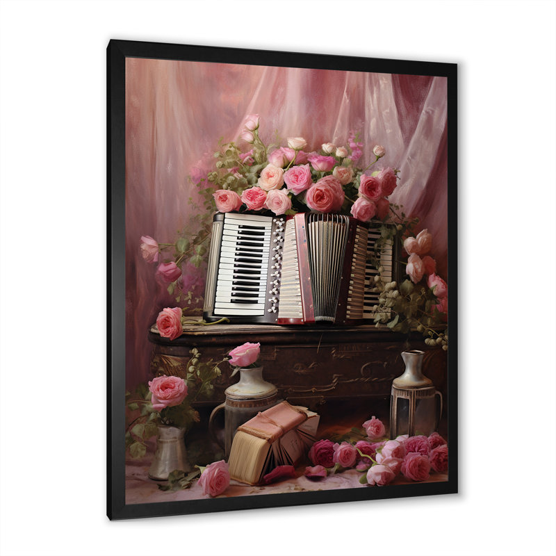 «Music Accordion Amore Romantic Rose IV», reproduction sur toile, Cadre simple noir, H 40 po x l 30 po x P 1,5 po