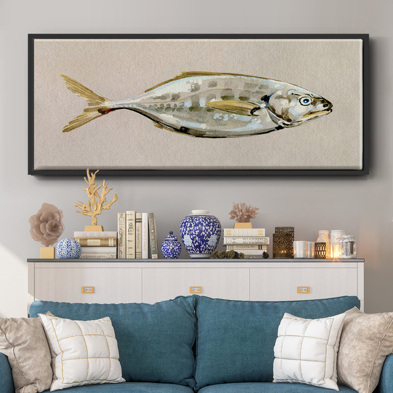 «Fresh Fish Study I», toile encadrée de qualité supérieure - prête à être accrochée, Toile encadrée noire