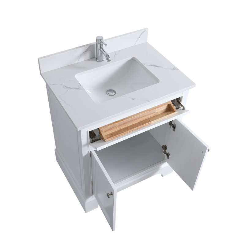 Barbaraanne 30 po L x 22 po P 2 portes Meuble-lavabo autoportant avec évier simple et Comptoir en Marbre de Calcutta d'ingénierie