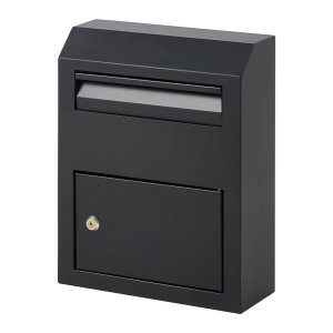 Boîte aux lettres murale avec serrure à clé | Boîte de dépôt d'extérieur pour colis et lettres | Boîte de rangement noire 12 po x 4,5 po x 15 po