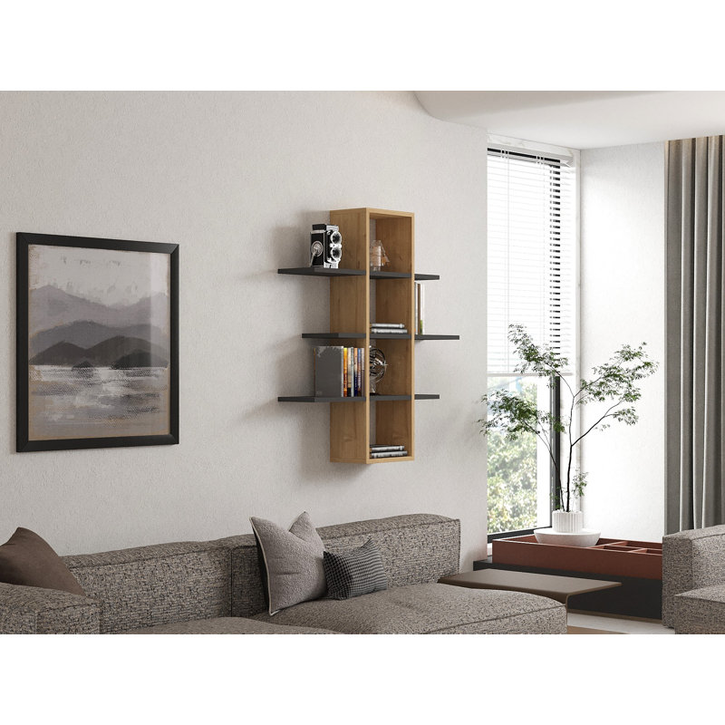 Charlot 3 Piece Square Floating Shelf, Walnut/Anthracite