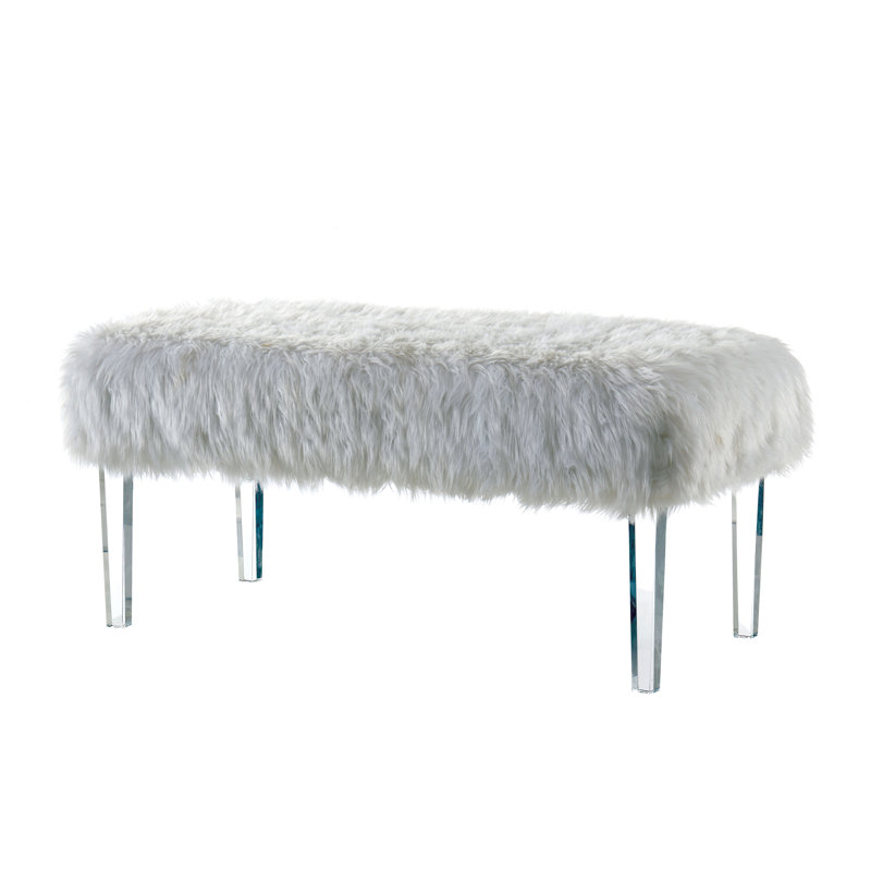 Faux Fur Upholstered Bench, White