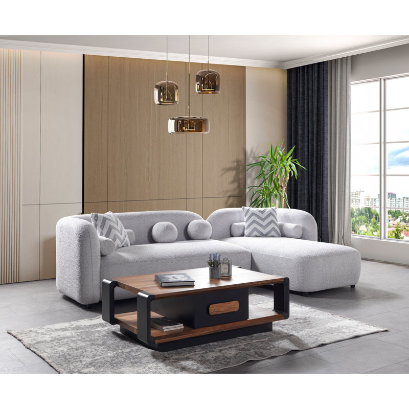 Canapé modulaire courbé et chaise longue Hough, Rignt faisant face à la main, Boucle gris