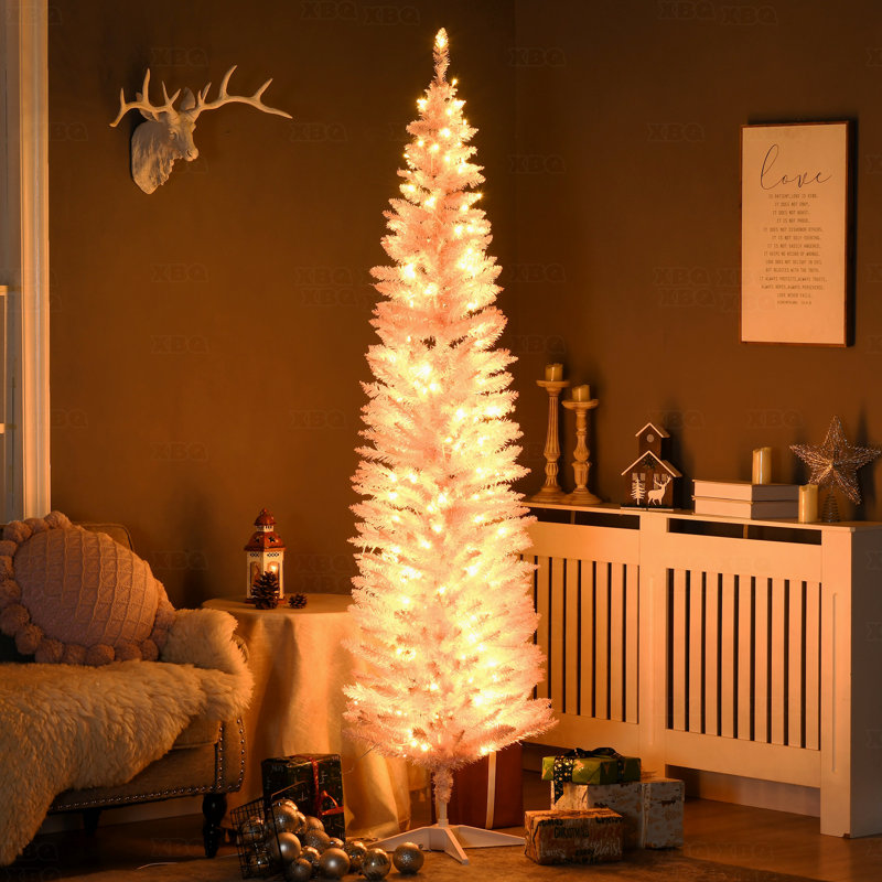 Sapin de Noël artificiel mince 7 pi, 200 lumières DEL blanc chaud, 499 branches