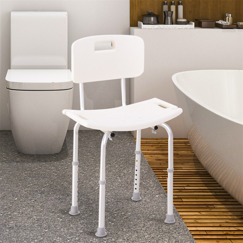 Adjustable Non-Slip Shower And Bath Chair, 55Wx50.6Dx67.5-85.5H Cm-Cream White