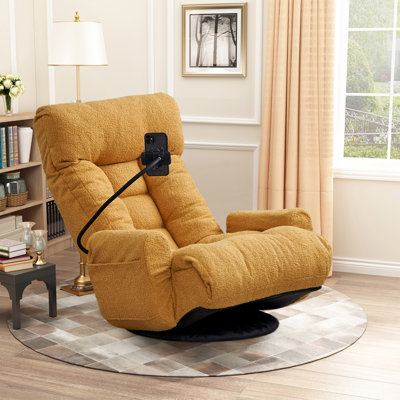 Isabelle & Max Upholstered Manual Swivel Rocker Recliner with Phone Holder