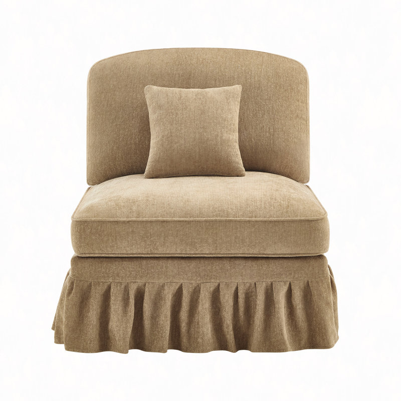 Armless Sofa Chenille W/1 Pillow, Light Coffee