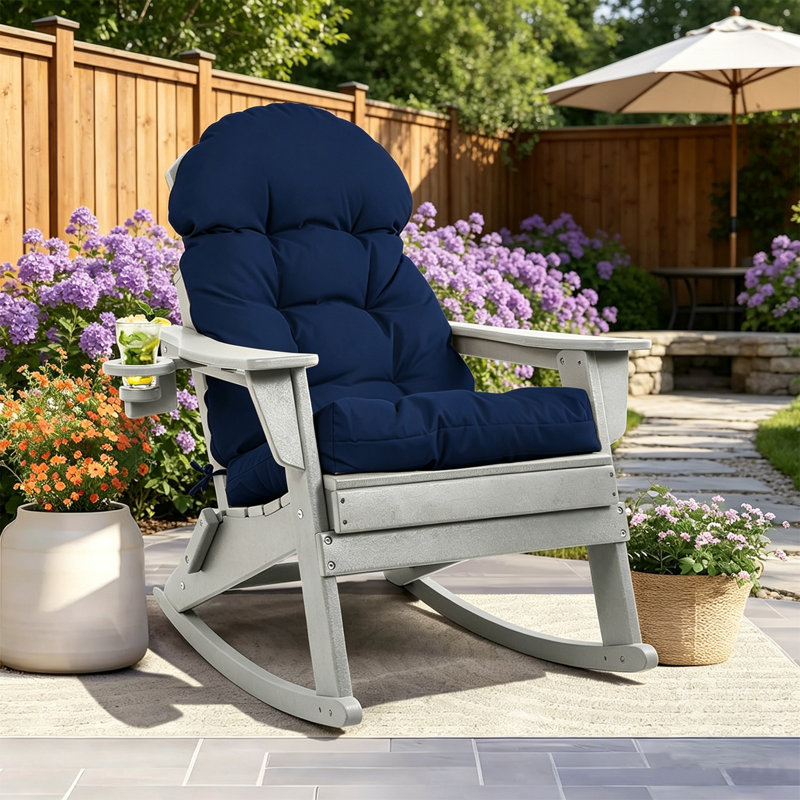 Outdoor Adirondack Chair Seat Back Cushion, High Back Patio Furniture Cushions, Waterproof And Water Resistant, Navy