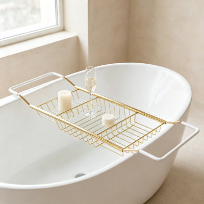 Porte-baignoire extensible en acier inoxydable antidérapant, antirouille, s'adapte à la plupart des baignoires