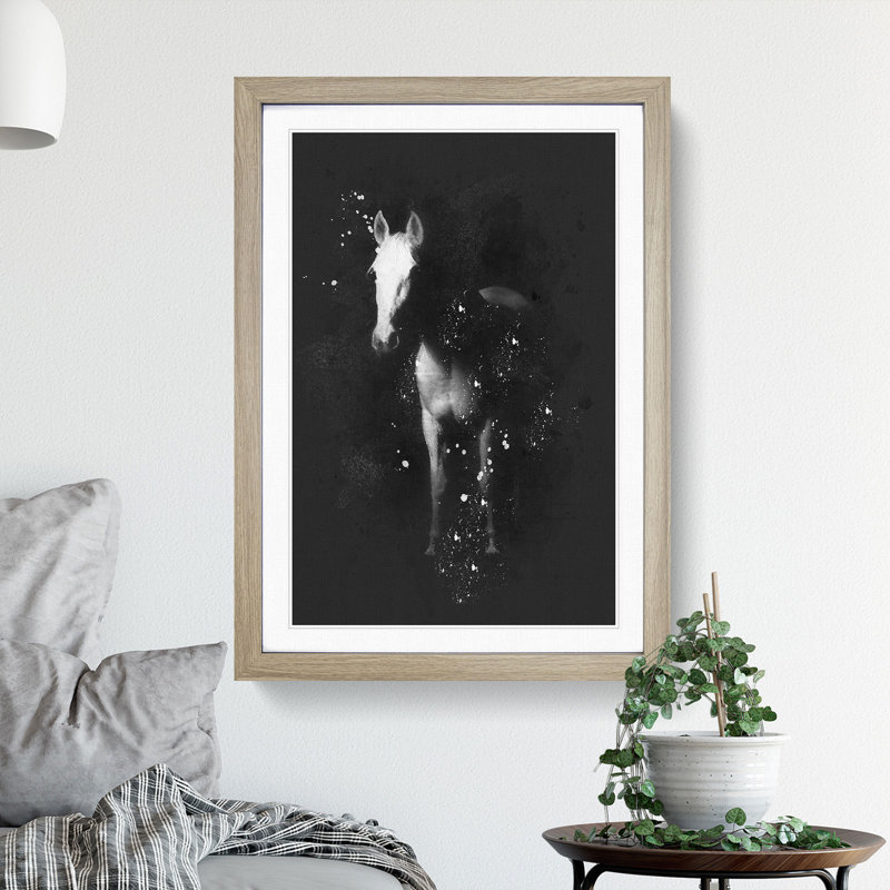 White Horse Vol.2 - Picture Frame Graphic Art, Oak Framed, 90cm H x 65cm W x 2cm D