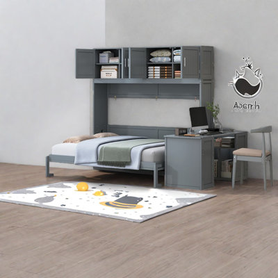 Grand lit escamotable peu encombrant avec rangement en bois, design moderne pour la maison