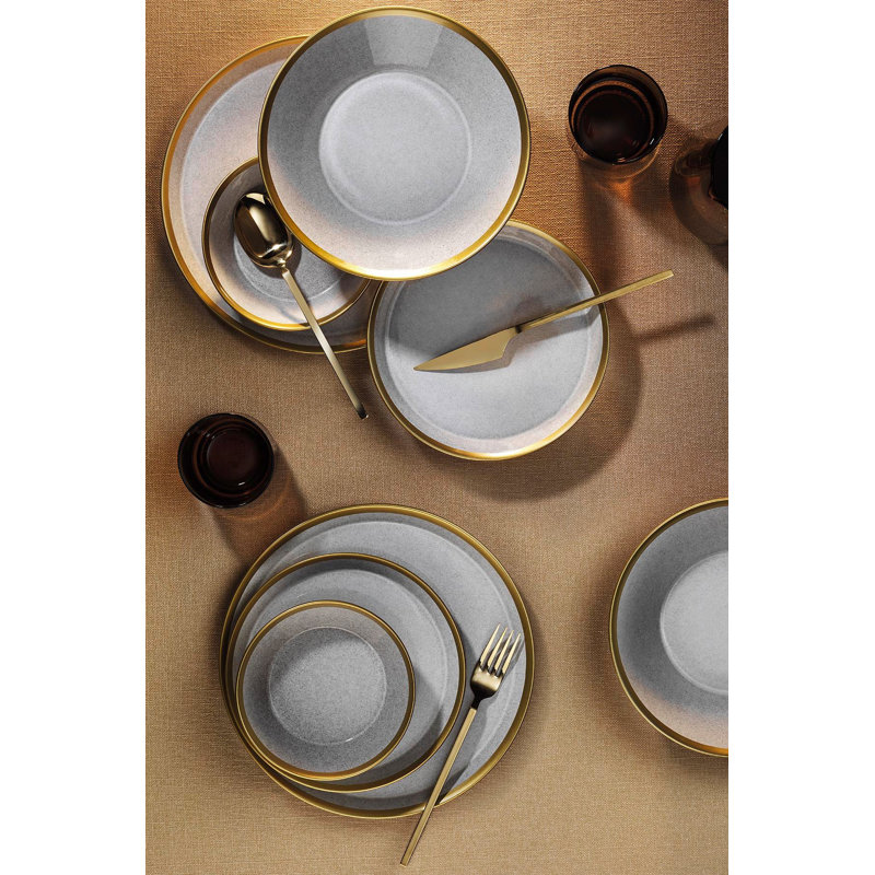 Bansil Piece Dinnerware Set - Service for 2, Grey/Gold