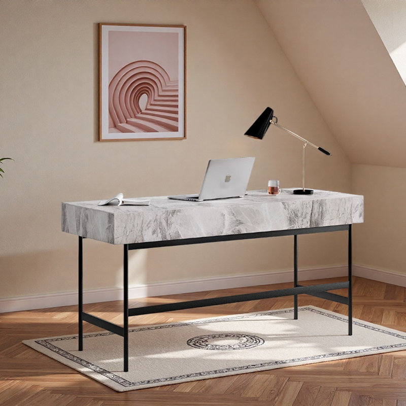Bureau d'écriture gris clair et blanc clair, H 29,92 po x l 70,86 po x P 23,62 po