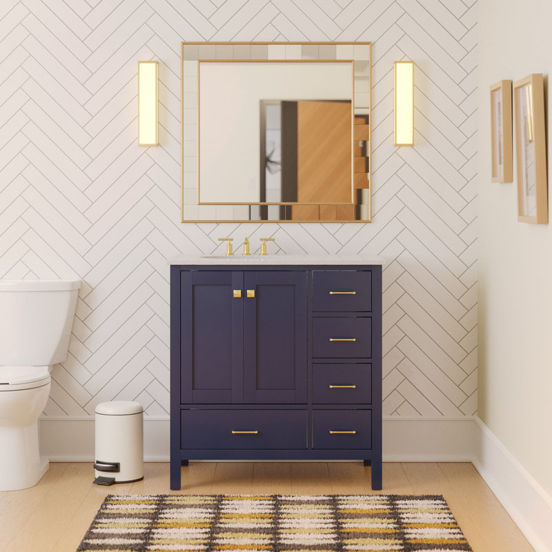 Ensemble de meuble-lavabo simple 36 po Claudett, Bleu royal, Carrara d'ingénierie