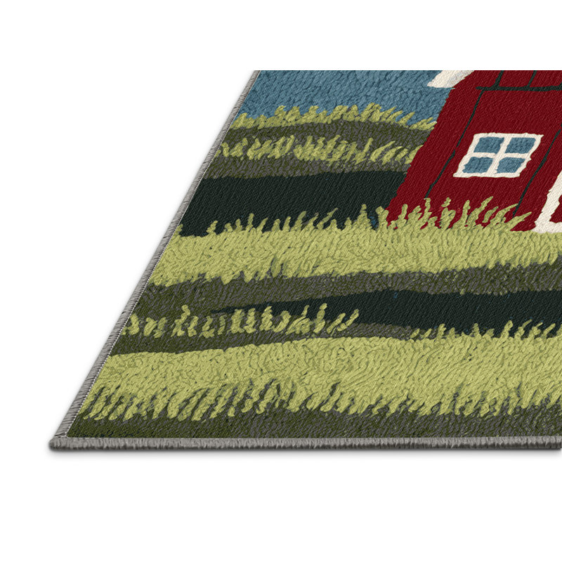 Washable Red Barn Farm Area Rug, Rectangle 2' x 3'