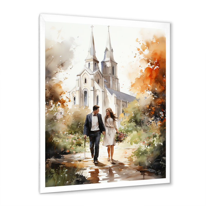 Couple in Love, chapelle de mariage, aquarelle rustique - reproduction sur toile, H 32 po x l 24 po x P 1 po