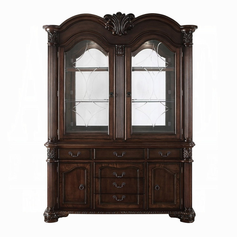 Buffet et huche à espresso traditionnel Chateau De Ville avec panneaux en miroir et détails sculptés, Espresso