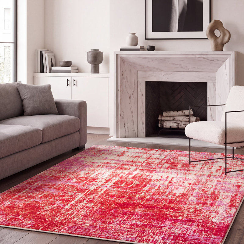 Riebe Abstract Red Area Rug, Rectangle 5'1" x 7'6"