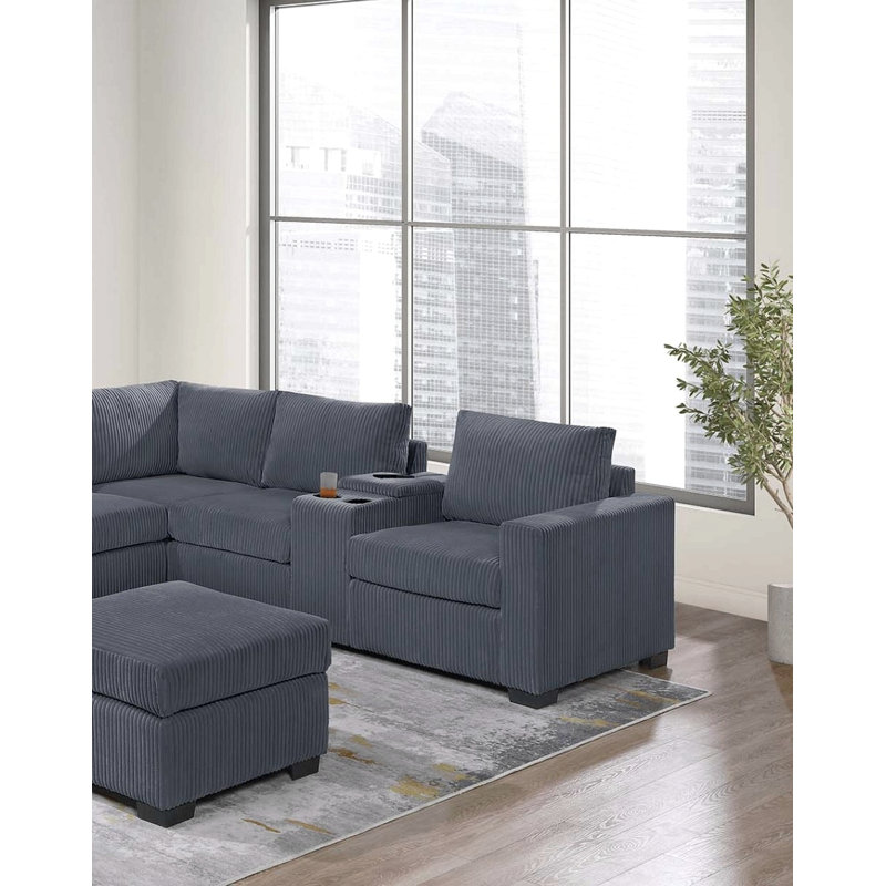 Ensemble de canapé modulaire 4 pièces moderne et fonctionnel, Gris foncé